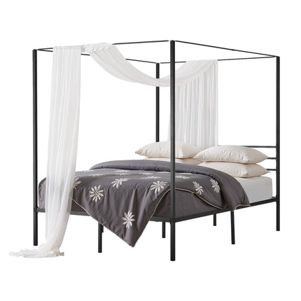 Queen Metal Canopy Bed Frame, 4-Post, Underbed Storage