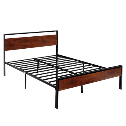 Queen Metal Platform Bed Frame, Wood Headboard, 12-Inch Storage