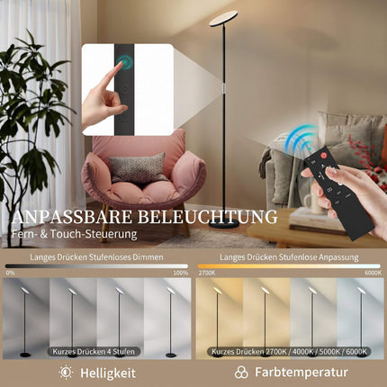 RGB grīdas lampa, regulējama, ar tālvadību un skārienjutīgu gaismu, melna