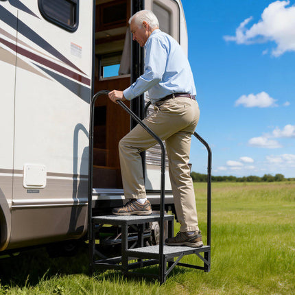 RV Steps, 2-Step with Dual Handrails, 660 lb, Non-Slip