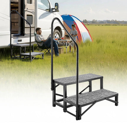 RV Steps With Handrail, 2-Step, 660 lb, Non-Slip