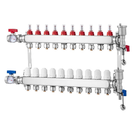 Radiant Floor Heating Manifold, 10-Branch, 304 Steel