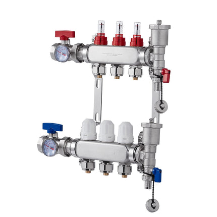 Radiant Heat Manifold, 3-Branch, 1/2 in PEX Adapters