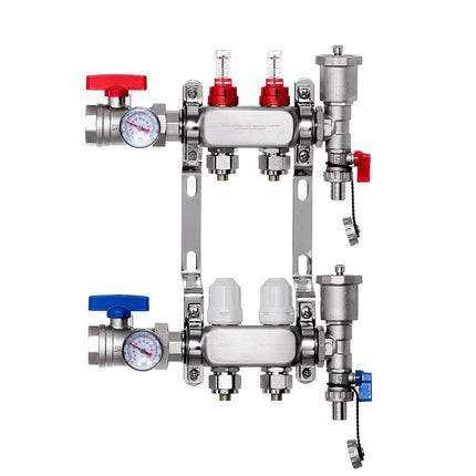 Radiant Heat PEX Manifold, 2-Branch, 1/2 in Adapters