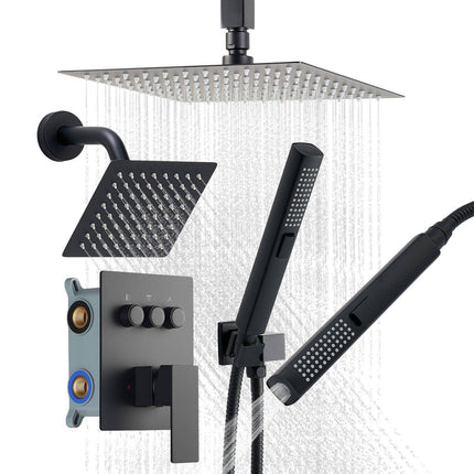 Rain Shower System, Matte Black, Dual Head, Handheld