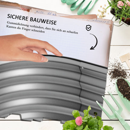 Paaugstināta dobe, metāla puķu kaste, 150 x 62 x 30 cm, dārzeņu dobe, DIY puķu kaste ar atvērtu pamatni, dārza balkonam, garšaugu dobe, sudraba krāsā