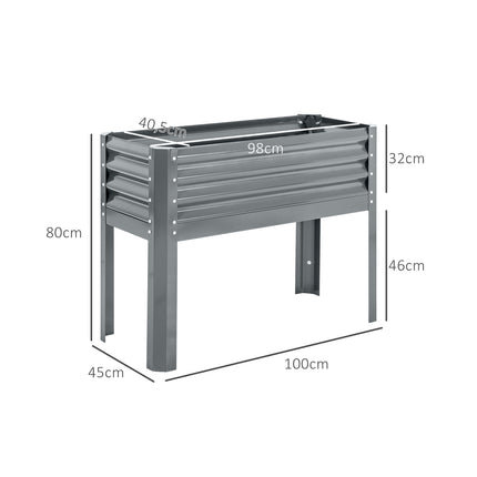 Paaugstināta puķu dobe, paaugstināts puķu kaste, tērauda rāmis, garšaugu dobe, puķu kaste dārzam, balkonam, pelēka, 100 x 45 x 80 cm