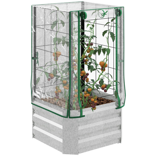 Raised garden bed set with cover & trellis for vines, 53x53x90cm