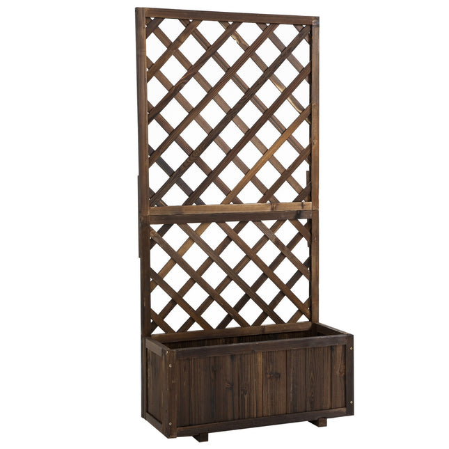 Paaugstināta dobe ar režģa puķu kasti, izgatavota no koka, 72,5x31,5x149,5 cm, vīteņaugiem un rozēm
