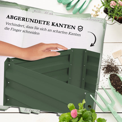 Paaugstināta dobe ar režģi, puķu kaste ar atvērtu pamatni, dārzeņu dobe, augu kaste, garšaugu dobe dārzam, balkons, cinkots tērauds, zaļa