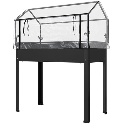 Paaugstināta dārza dobe ar siltumnīcas pārsegu, 100x48x124 cm, melna