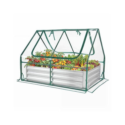 Raised Garden Bed with Greenhouse Cover, 2 Roll-Up Windows, Silver