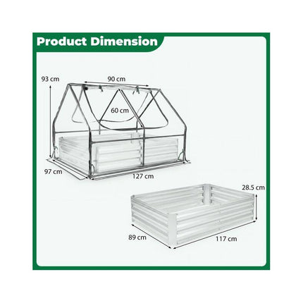 Raised Garden Bed with Greenhouse Cover, 2 Roll-Up Windows, Silver