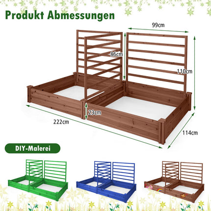 Raised Garden Bed with Trellis, Fir Wood, 222x114x110 cm