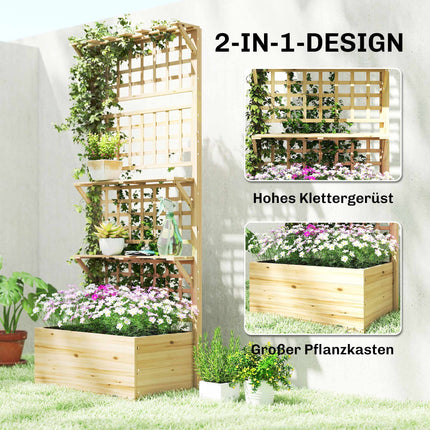 Paaugstināta dārza dobe ar režģi un jumtu, koka puķu kaste
