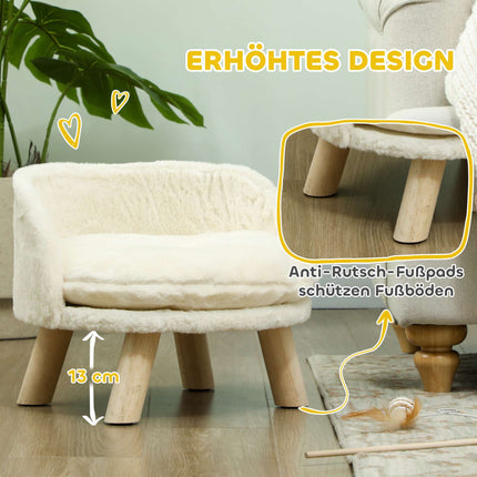 Raised Pet Bed for Cats and Miniature Dogs, Washable Cushion, Cream White