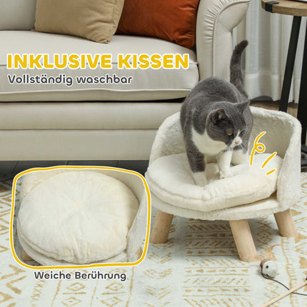 Raised Pet Bed for Cats and Miniature Dogs, Washable Cushion, Cream White