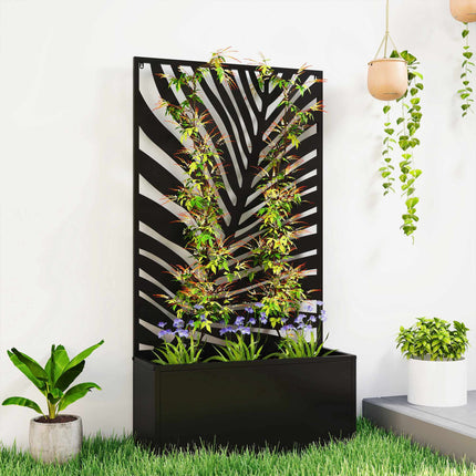 Paaugstināta puķu kaste ar režģi, metāla, 61 x 23 x 113 cm