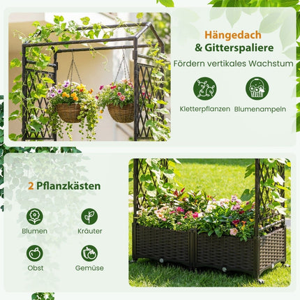 Paaugstināts puķu pods ar režģi, pašuzlaista, pārvietojams, brūns