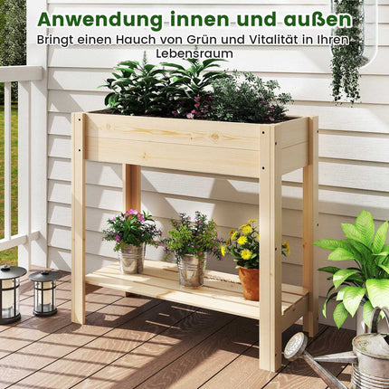 Paaugstināta koka dārza dobe ar plauktu, 81 x 37 x 77 cm