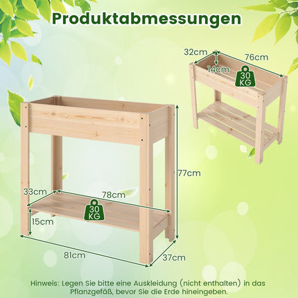 Paaugstināta koka dārza dobe ar plauktu, 81 x 37 x 77 cm