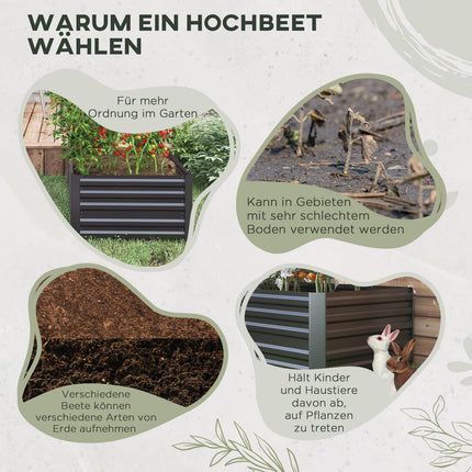 Paaugstināta dobe no tērauda, augu dobe, aukstais rāmis, dārza dobe, puķu kaste, pieslēdzama, augu kaste, augu pods, dārzeņu dobe, 180 x 90 x 60 cm dārzam, balkonam, terasei, dārza režģis ziediem, augiem, augļiem