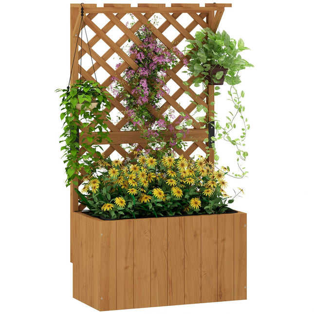 Paaugstinātas dobes augu kaste ar režģa jumta režģa augu podu, puķu kaste no koka, dārza režģis 64 x 33 x 122 cm dārza balkona terasei, puķu pods vīteņaugiem, groza augi, ziedi