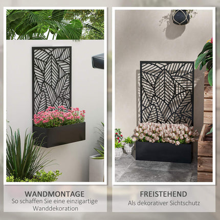 Paaugstinātas dobes puķu pods, pie sienas stiprināms puķu pods, metāla puķu kaste, dārza režģis 61 x 23 x 113 cm dārzam, balkonam, terasei, puķu pods vīteņaugiem, ziediem