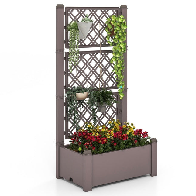 Paaugstināta dobe ar režģi, 3 līmeņos regulējams augstums, puķu kaste ar režģi 76 x 45 x 150 cm kafijas krāsā