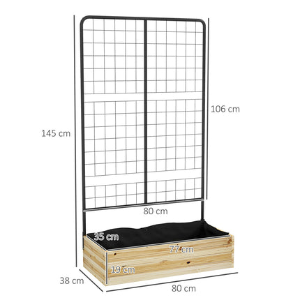 Raised wooden bed with trellis - 80x38x145 cm Planter box