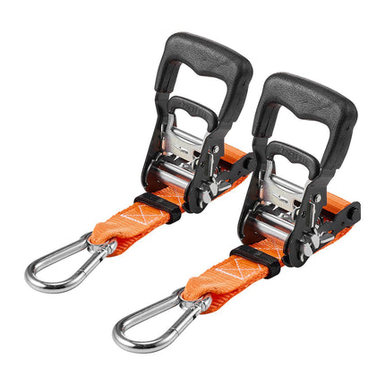 Ratchet Straps 1.5 in x 6 ft, 2-Pack, Carabiner Hooks, 1100 kg