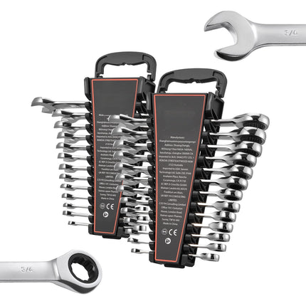 Ratcheting Combination Wrench Set, 26-Piece SAE Metric; 72-Tooth