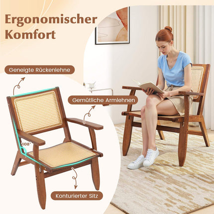 Rotangpalmas akcenta krēsls, ergonomiska atzveltne un roku balsti, bambusa rāmis