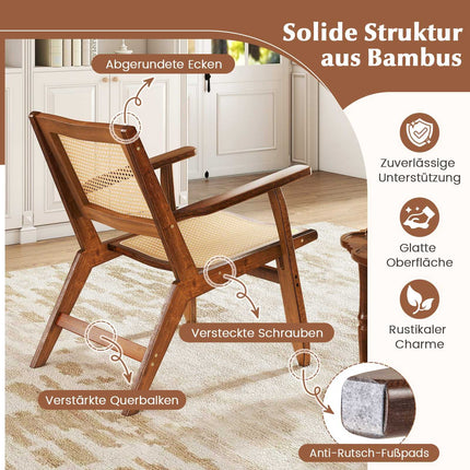 Rotangpalmas akcenta krēsls, ergonomiska atzveltne un roku balsti, bambusa rāmis