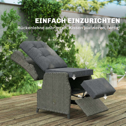 Rattan Recliner Chair with Footrest and Folding Side Table, Dark Grey