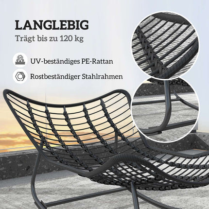 Rattan Rocking Garden Bench with steel frame and cushion