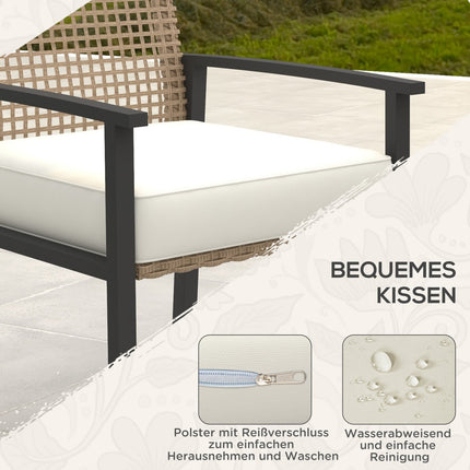 Garden furniture in rattan, 5 parts, with cushions