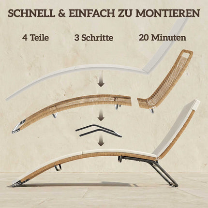 Rotangpalmas sauļošanās krēsls ar spilvenu, ergonomisks S veida izliekums, 195 cm