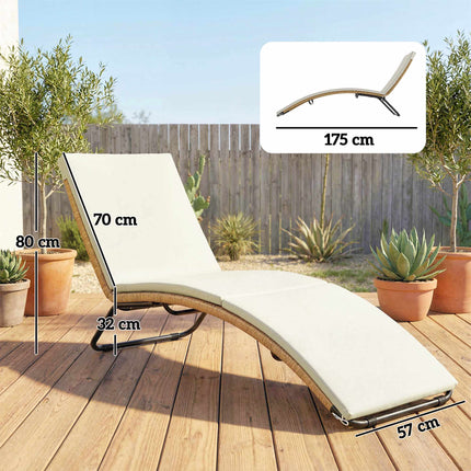 Rotangpalmas sauļošanās krēsls ar spilvenu, ergonomisks S veida izliekums, 195 cm