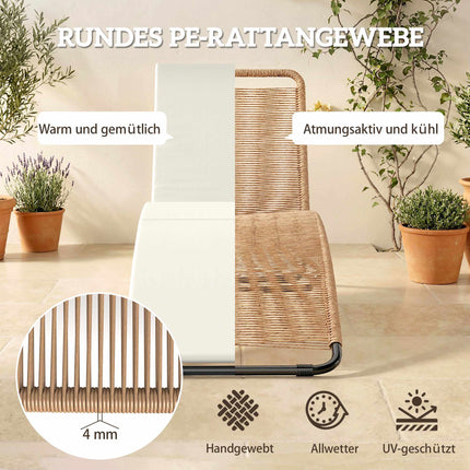 Rotangpalmas sauļošanās krēsls ar spilvenu, ergonomisks S veida izliekums, 195 cm