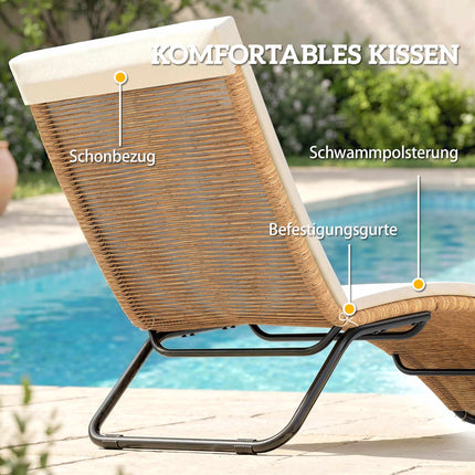 Rotangpalmas sauļošanās krēsls ar spilvenu, ergonomisks S veida izliekums, 195 cm