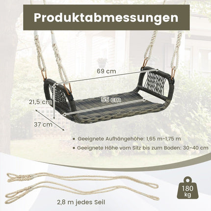 Rotangpalmas piekaramais krēsls ar 2 kaņepju virvēm. Laikapstākļiem izturīgs piekaramais krēsls. Var izturēt līdz 180 kg. Šūpoles.