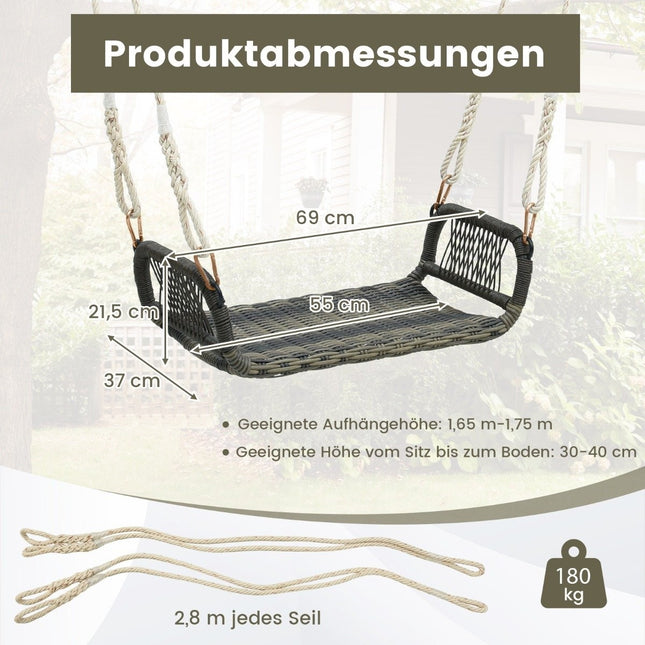 Rotangpalmas piekaramais krēsls ar 2 kaņepju virvēm. Laikapstākļiem izturīgs piekaramais krēsls. Var izturēt līdz 180 kg. Šūpoles.