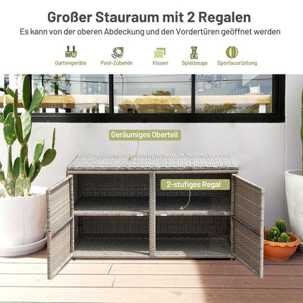 Rotangpalmas terases kaste ar 335 litru ietilpību, 115 x 60 x 65 cm, pelēka