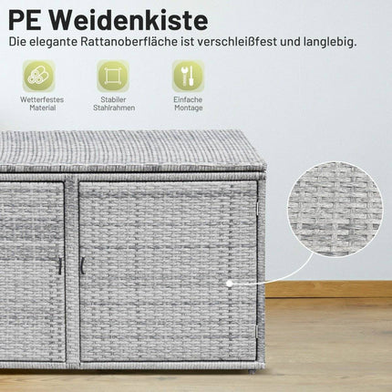 Rotangpalmas terases kaste ar 335 litru ietilpību, 115 x 60 x 65 cm, pelēka