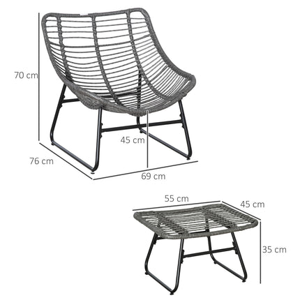 Rotangpalmas relaksācijas krēsls ar kāju balstu, dārza krēsls, āra rotangpalmas krēsls ar spilveniem, tērauds un poliesters, pelēks 69x76x70 cm dārzam un terasei |