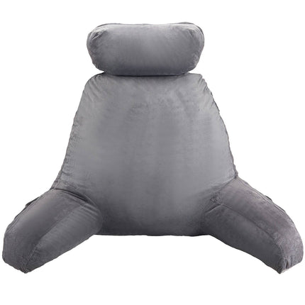 Reading Pillow With Removable Headrest, 3 Pockets, Grey