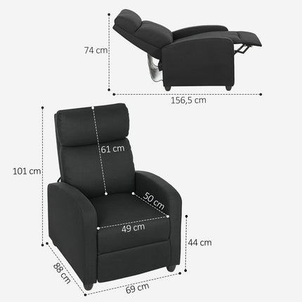 Atpūtas krēsls, regulējams 135°, lina-poliestera audums, melns