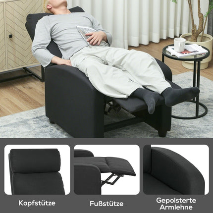 Atpūtas krēsls, regulējams 135°, lina-poliestera audums, melns