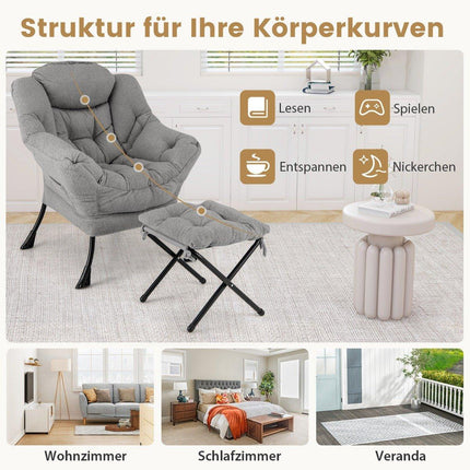 Atpūtas krēsls ar pufa formu, roku balstiem, sānu kabatām - pelēks